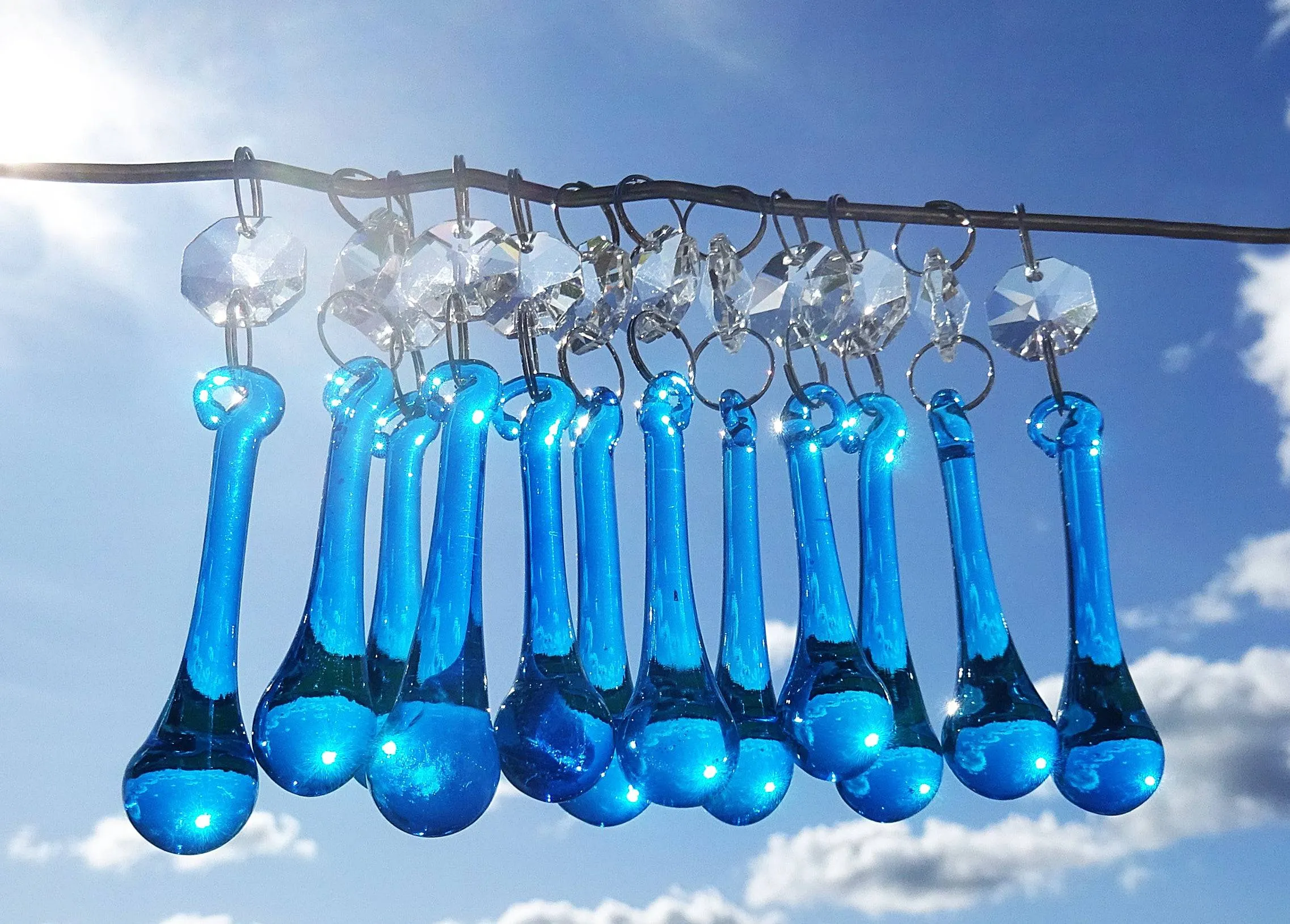 20 Antique Teal Chandelier Drops Crystals Beads Droplets Cut Glass Light Parts Prisms