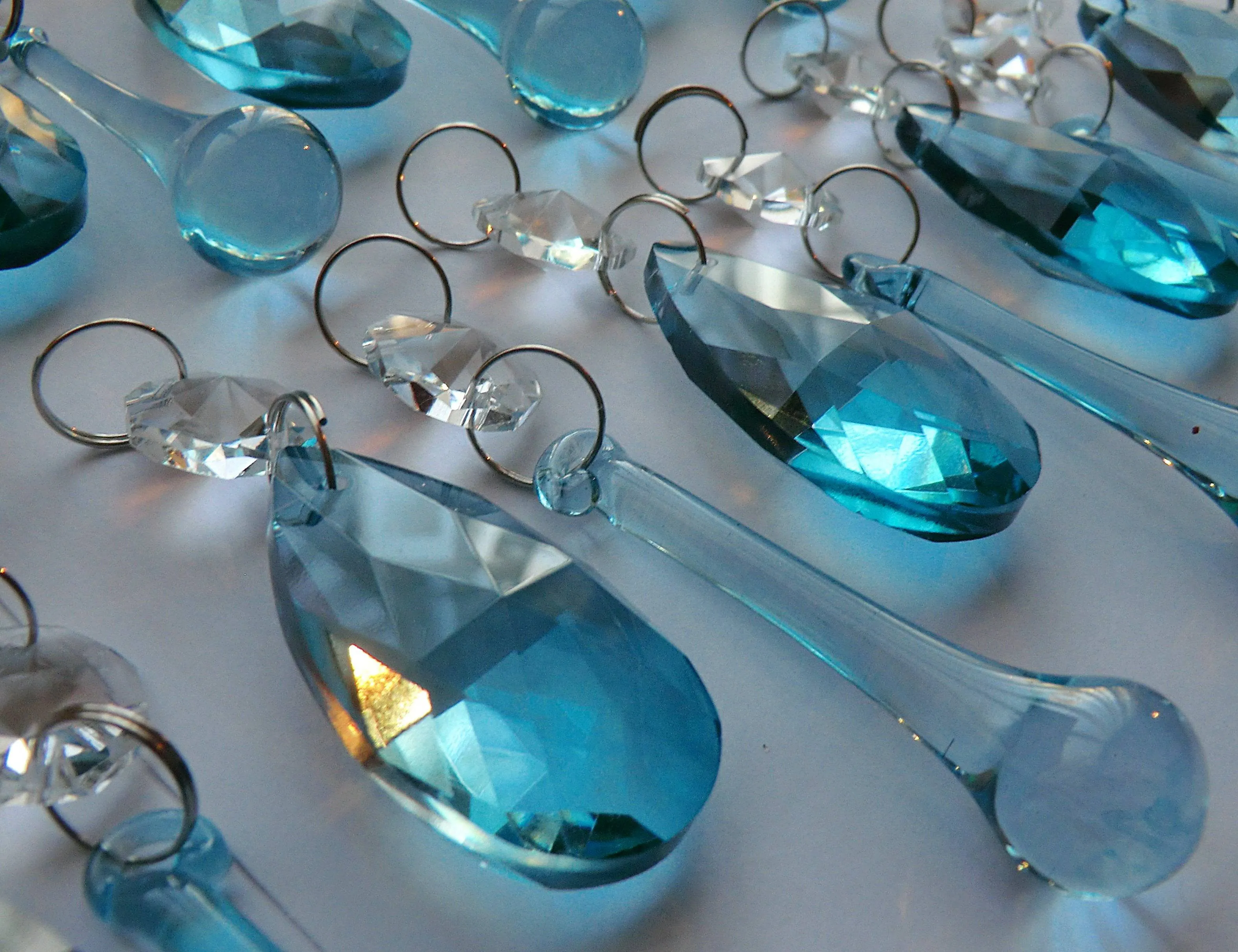 20 Antique Teal Chandelier Drops Crystals Beads Droplets Cut Glass Light Parts Prisms
