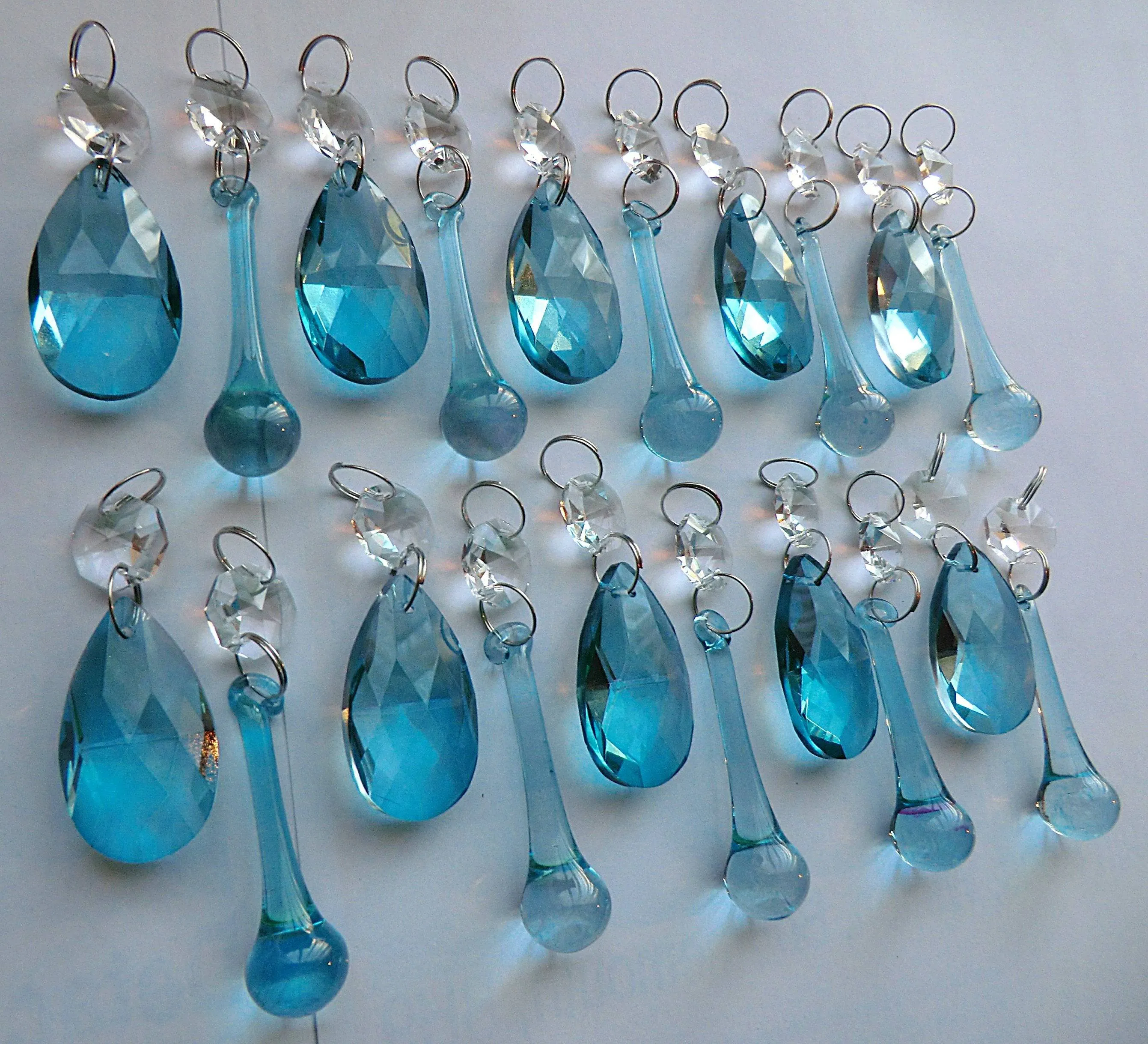 20 Antique Teal Chandelier Drops Crystals Beads Droplets Cut Glass Light Parts Prisms