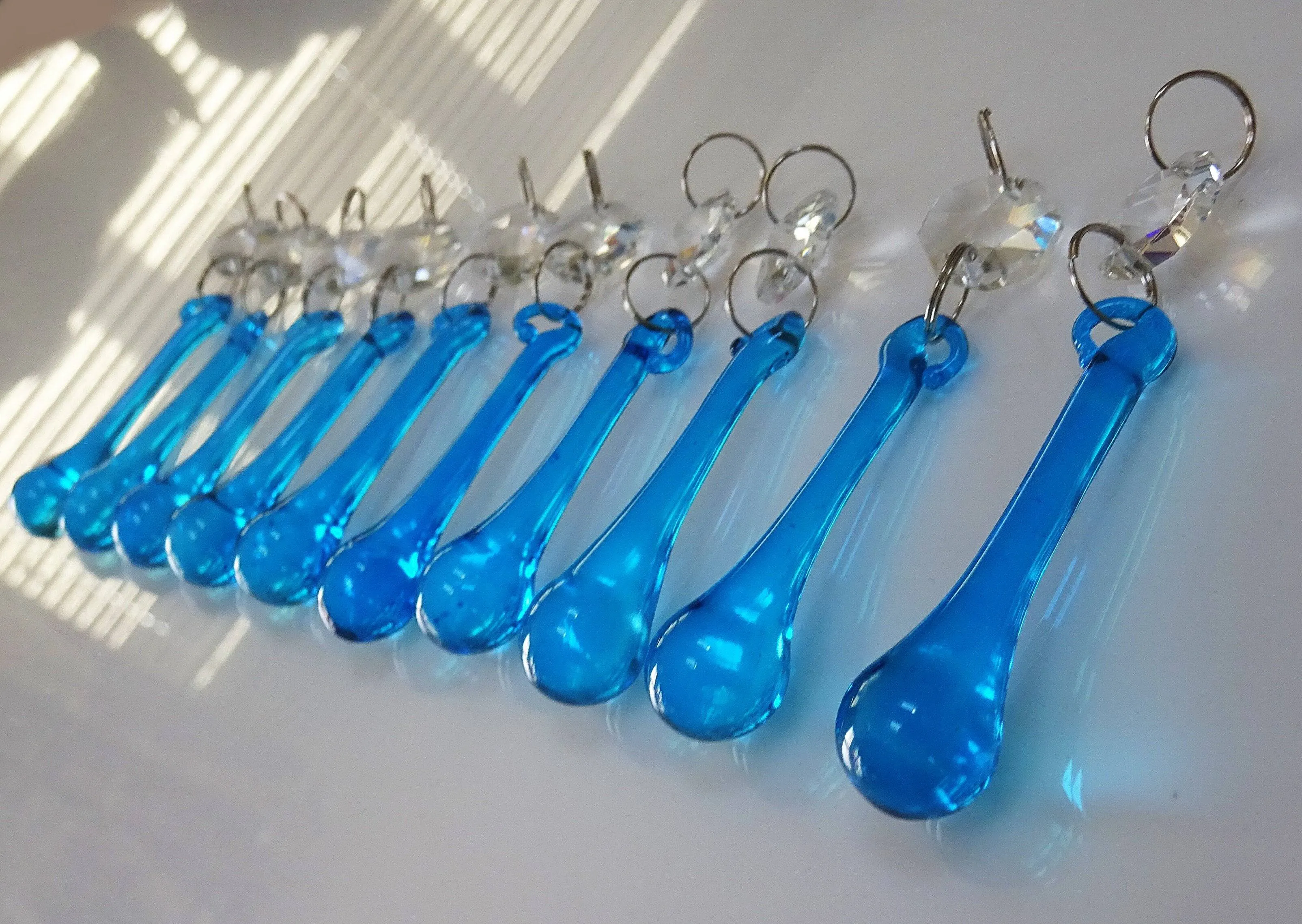 20 Antique Teal Chandelier Drops Crystals Beads Droplets Cut Glass Light Parts Prisms