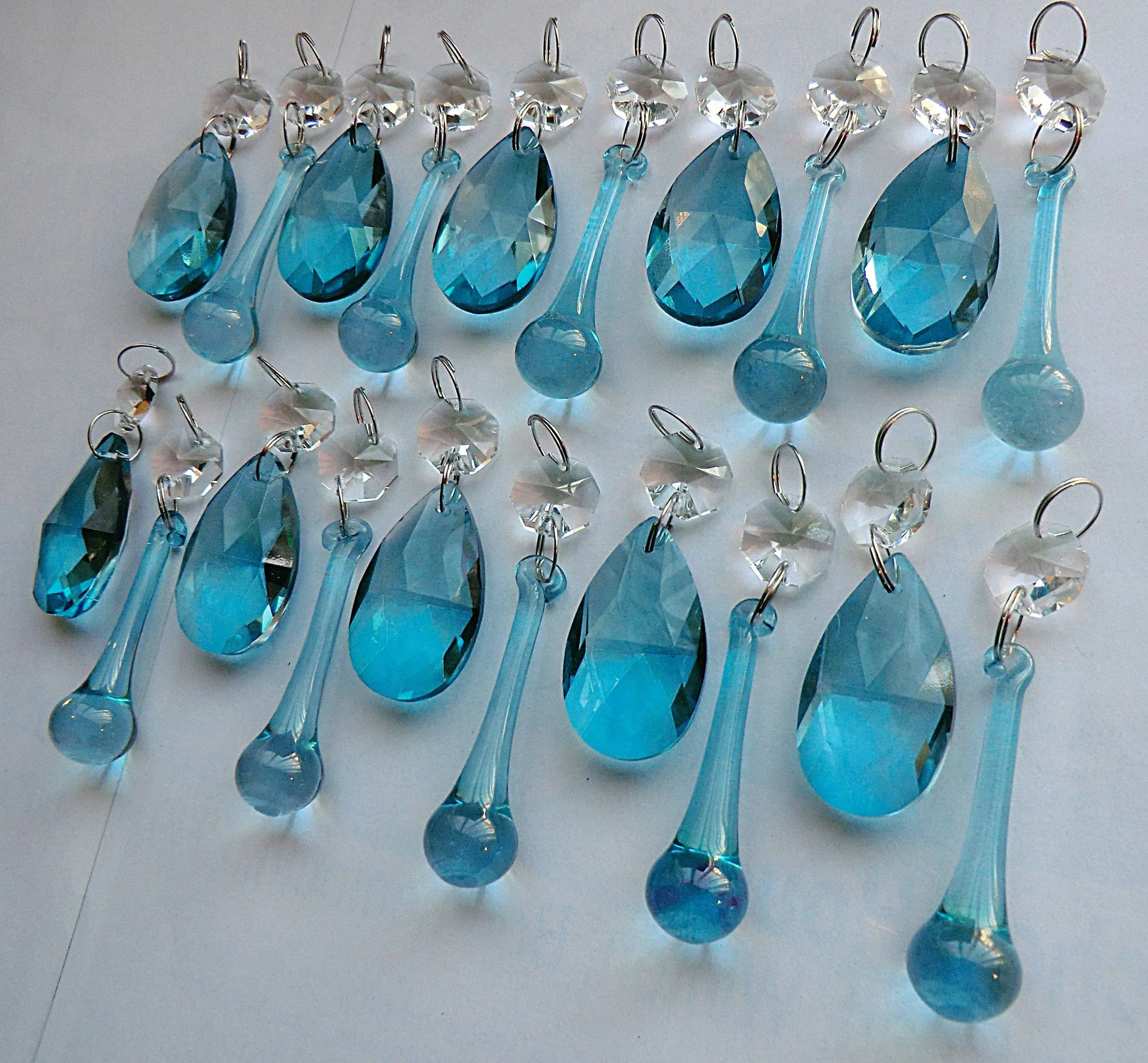 20 Antique Teal Chandelier Drops Crystals Beads Droplets Cut Glass Light Parts Prisms
