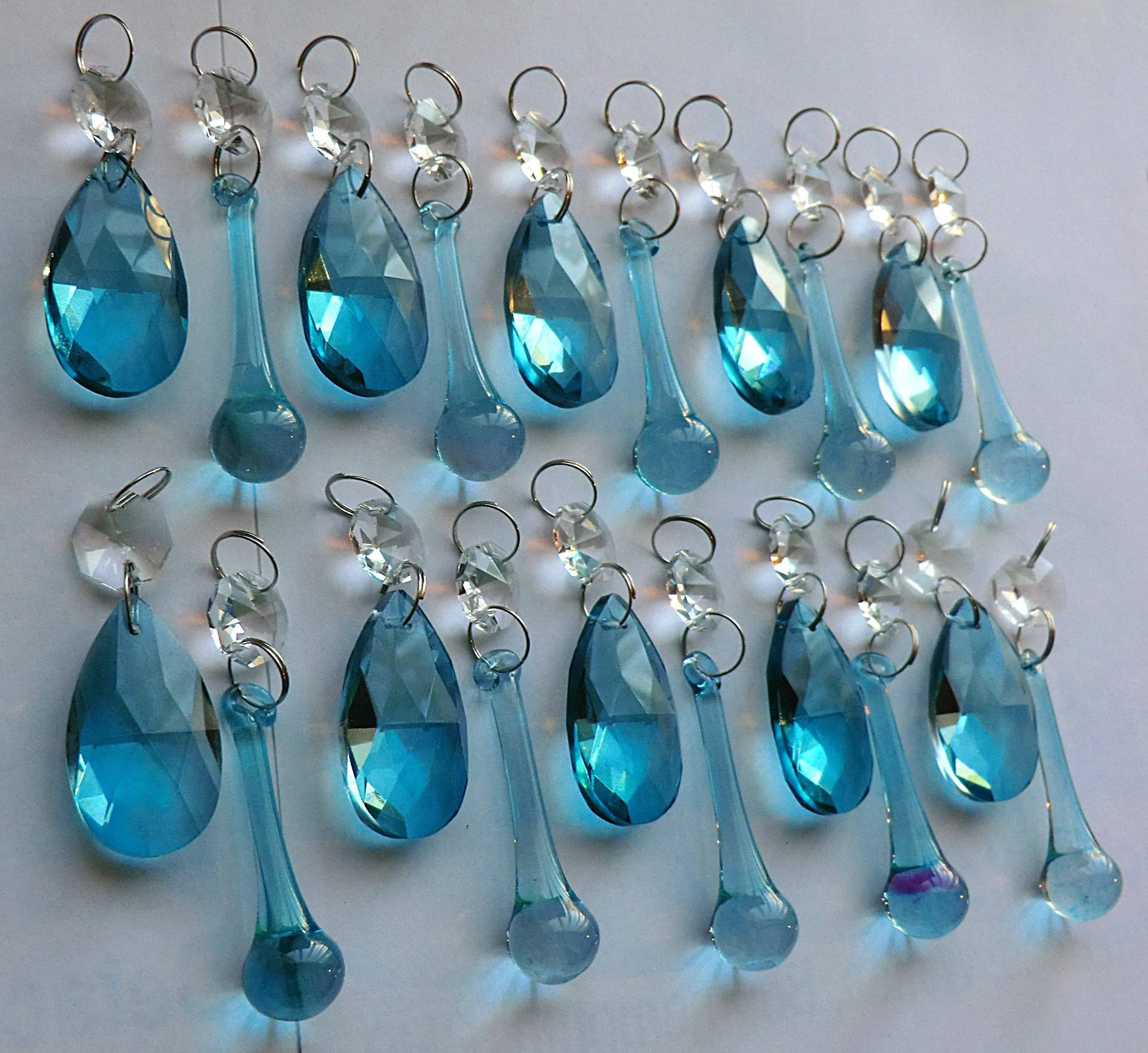 20 Antique Teal Chandelier Drops Crystals Beads Droplets Cut Glass Light Parts Prisms