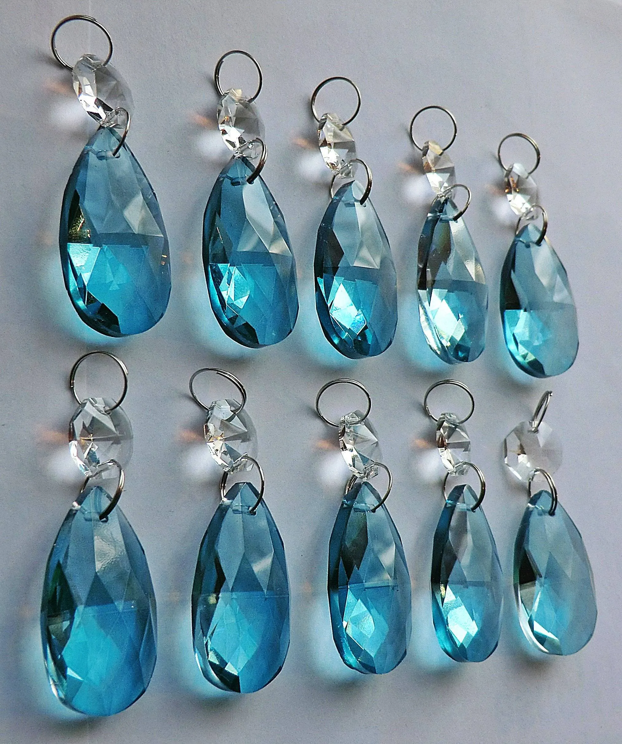 20 Antique Teal Chandelier Drops Crystals Beads Droplets Cut Glass Light Parts Prisms