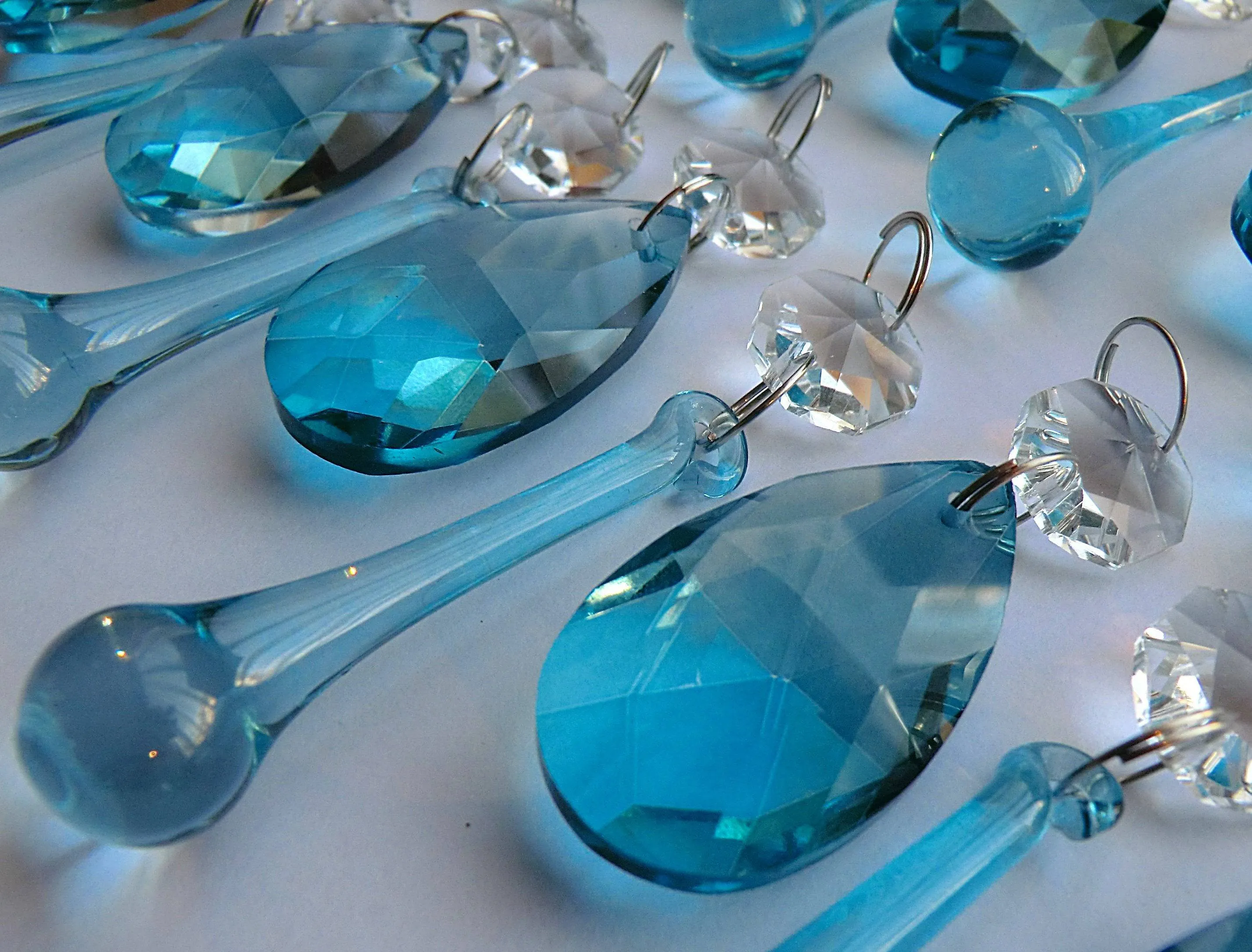 20 Antique Teal Chandelier Drops Crystals Beads Droplets Cut Glass Light Parts Prisms