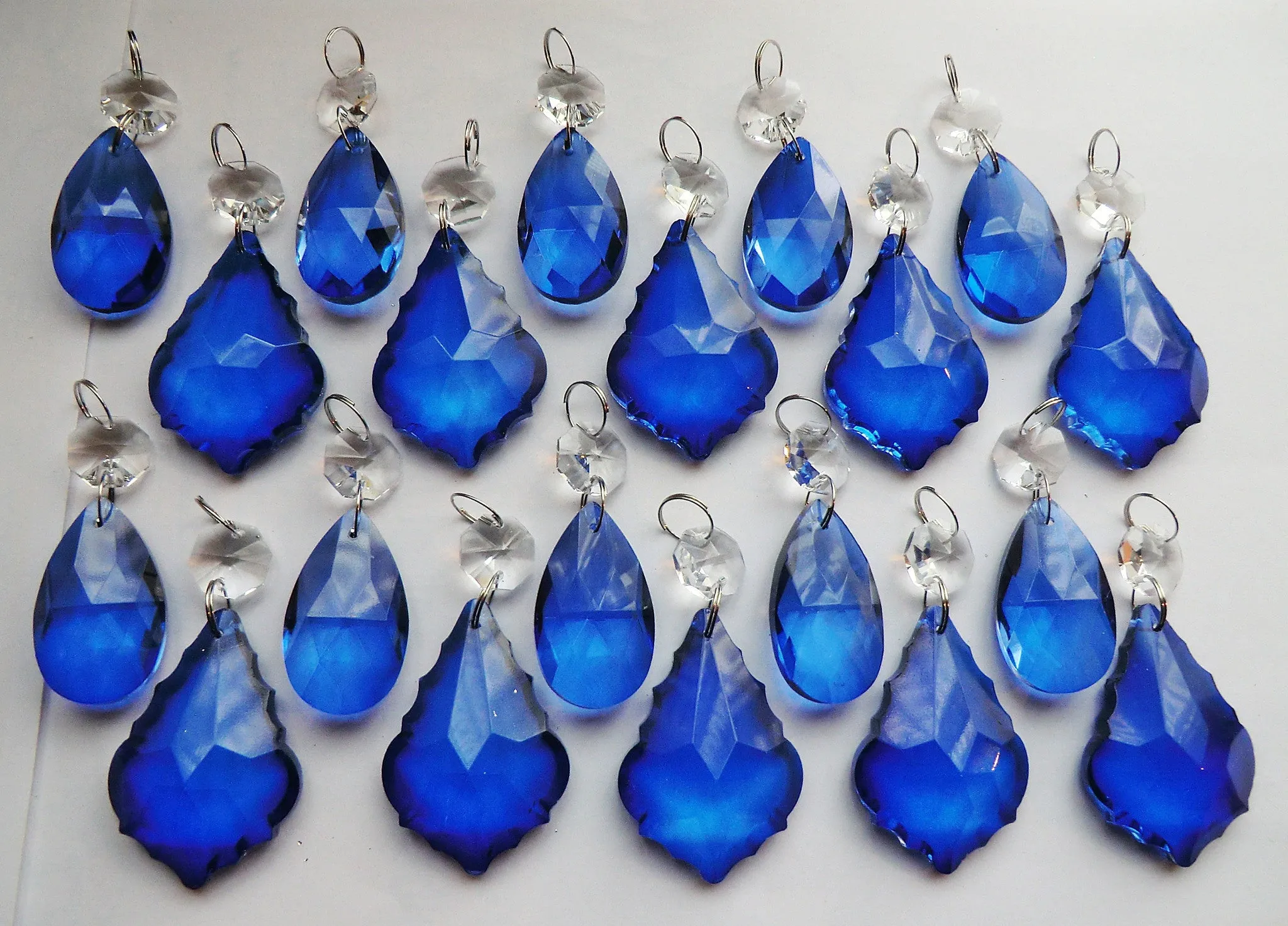 20 Cobalt Blue Chandelier Drops Cut Glass Crystals Beads Prisms Droplets Light Parts