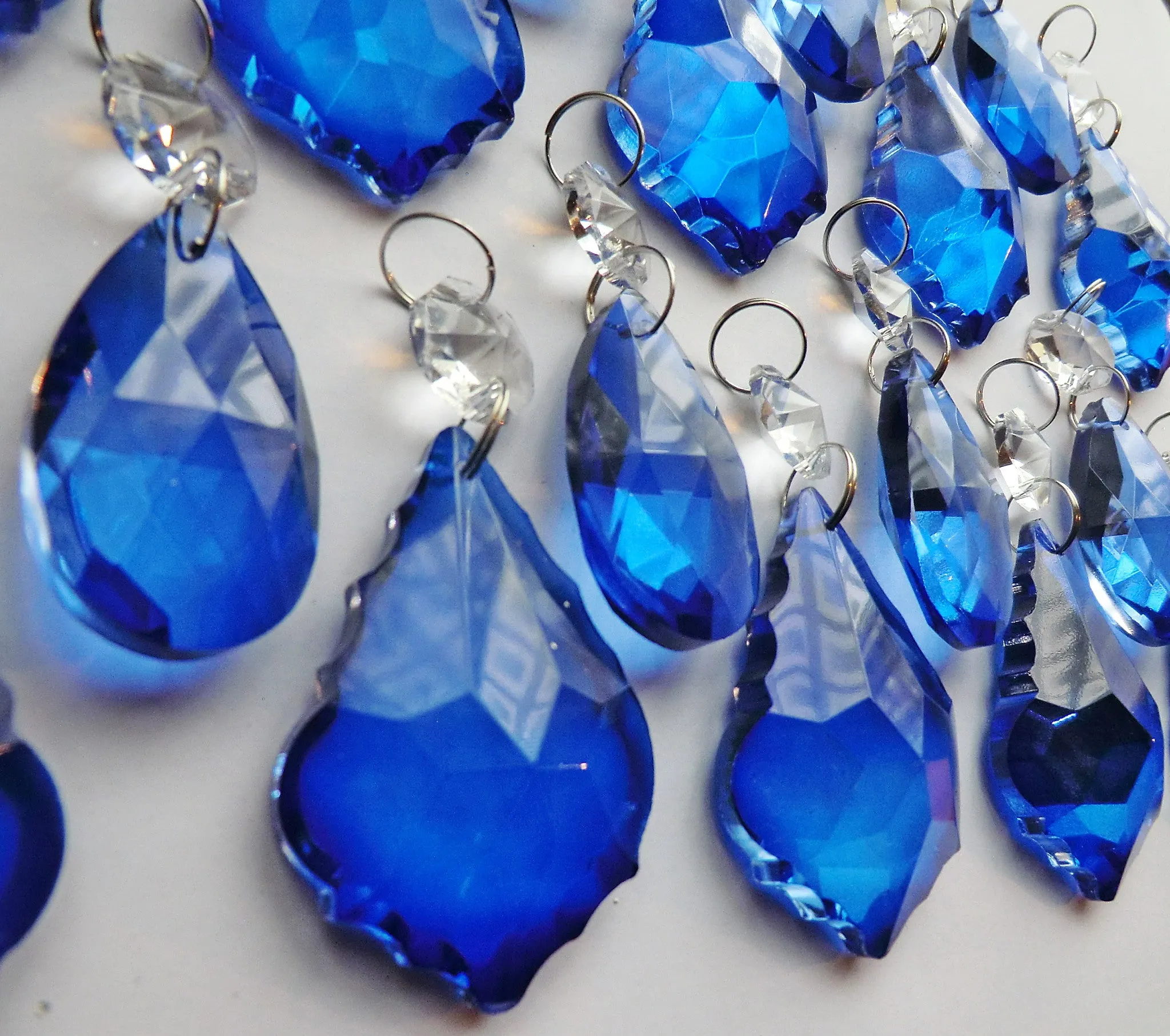 20 Cobalt Blue Chandelier Drops Cut Glass Crystals Beads Prisms Droplets Light Parts