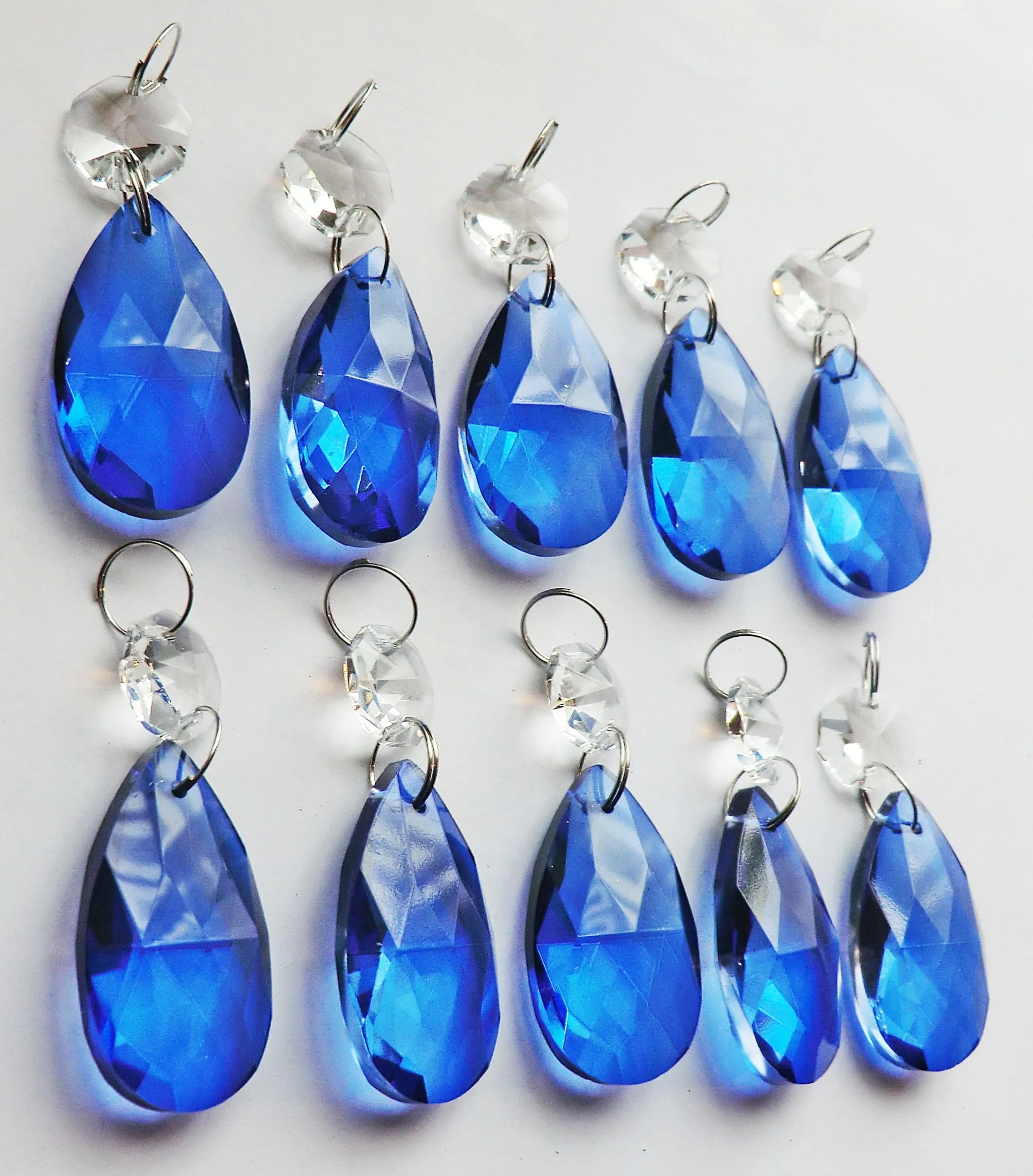 20 Cobalt Blue Chandelier Drops Cut Glass Crystals Beads Prisms Droplets Light Parts