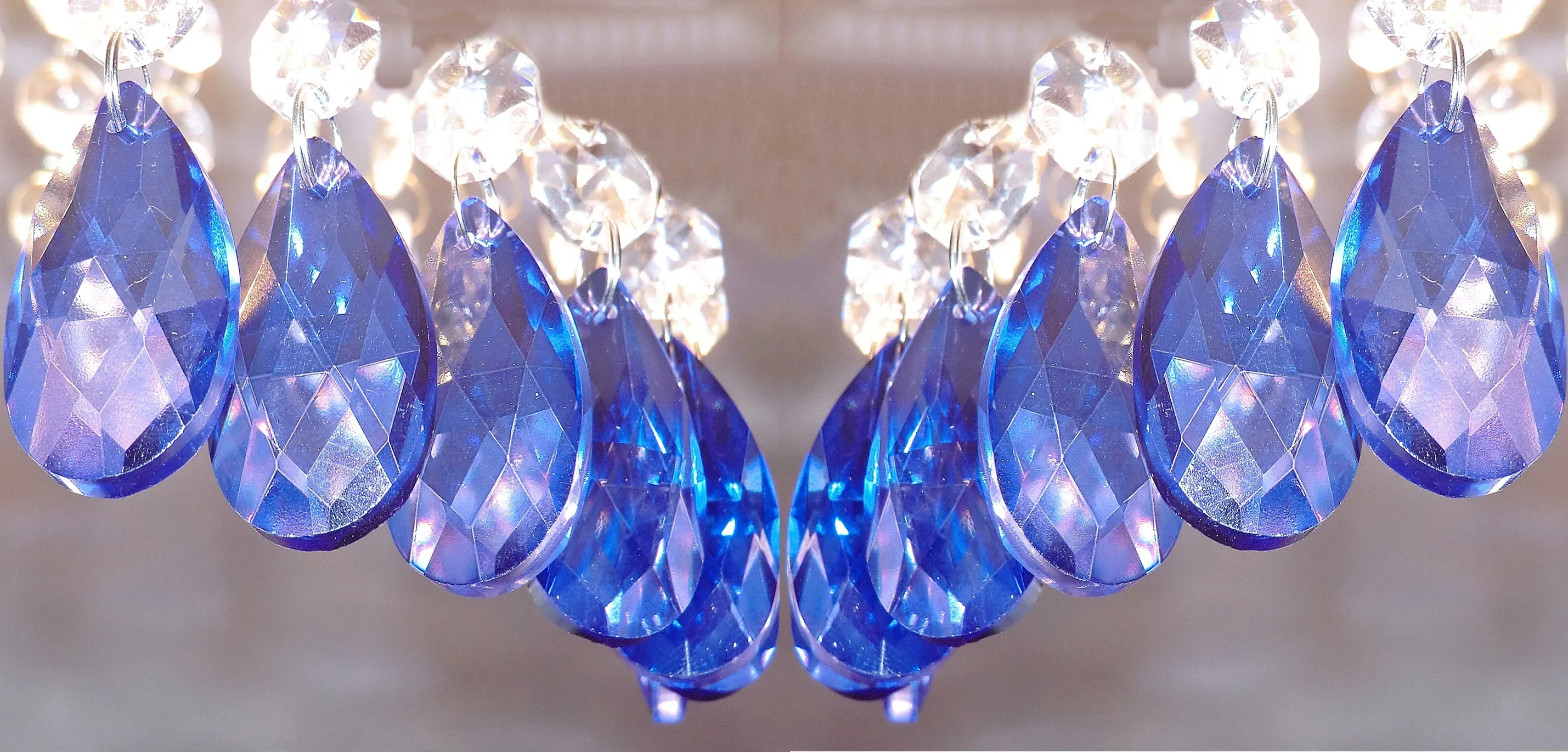 20 Cobalt Blue Chandelier Drops Cut Glass Crystals Beads Prisms Droplets Light Parts