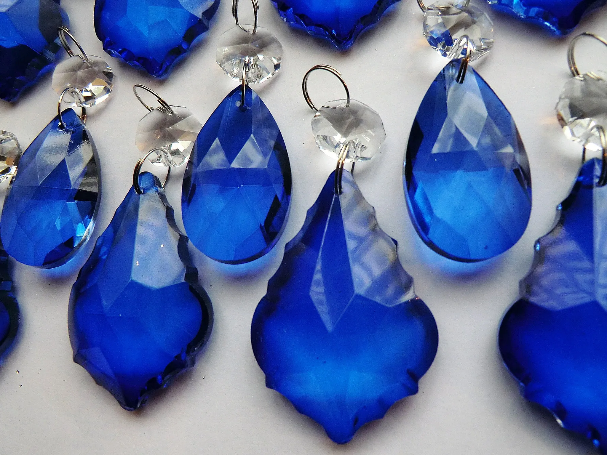 20 Cobalt Blue Chandelier Drops Cut Glass Crystals Beads Prisms Droplets Light Parts