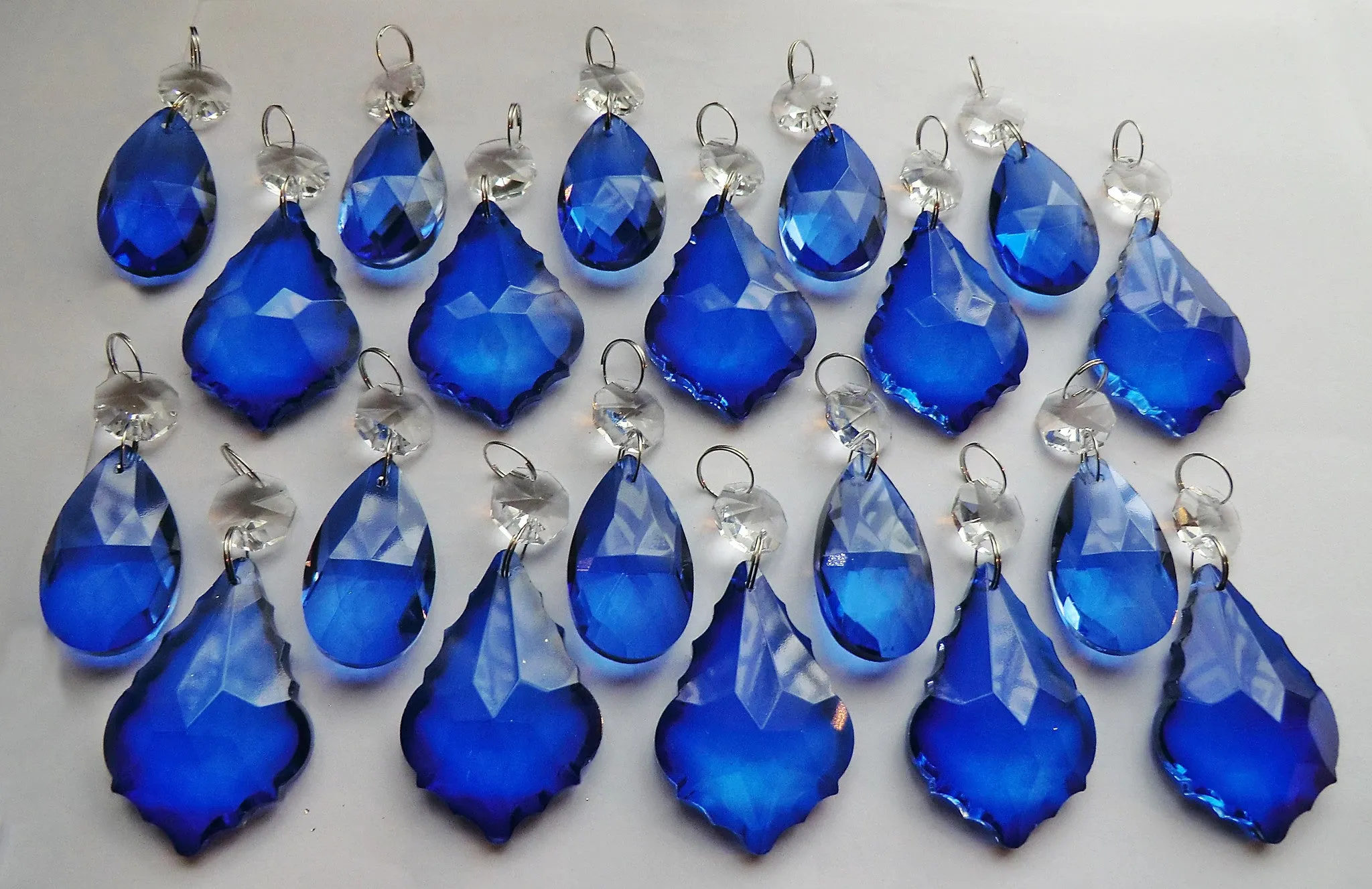 20 Cobalt Blue Chandelier Drops Cut Glass Crystals Beads Prisms Droplets Light Parts