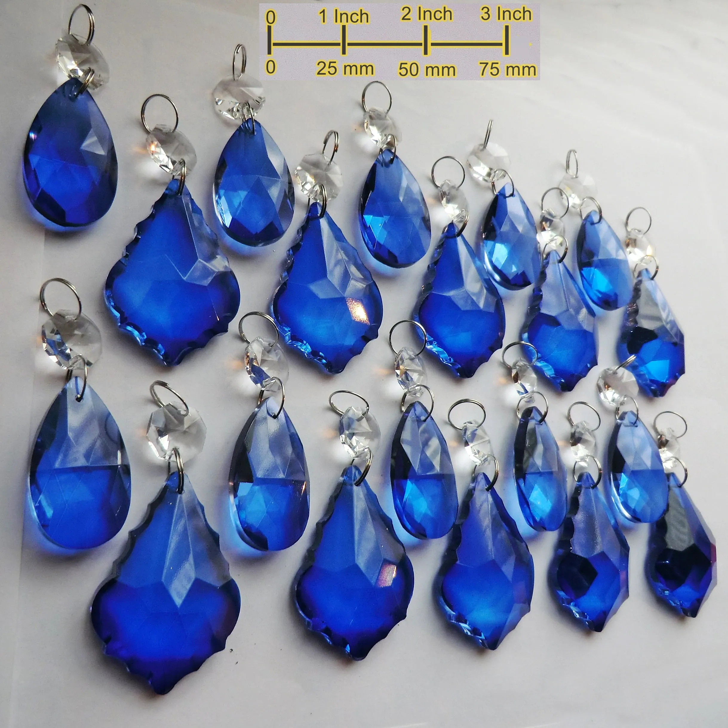 20 Cobalt Blue Chandelier Drops Cut Glass Crystals Beads Prisms Droplets Light Parts
