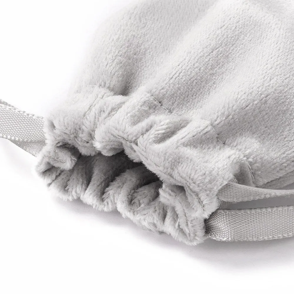 50 pc Velvet Jewelry Drawstring Bags, with Satin Ribbon, Rectangle, Silver, 10x8x0.3cm