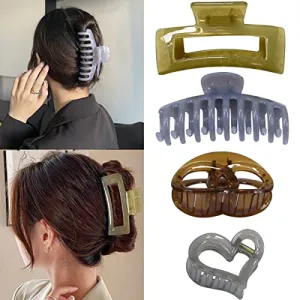 Big Hair Claw Clips for Women, 4 Pack Nonslip Jelly color Assorted Hair Clips Strong Hold Thin Thick Curly Long Short Hair, Gifts for Women Girls - Style A