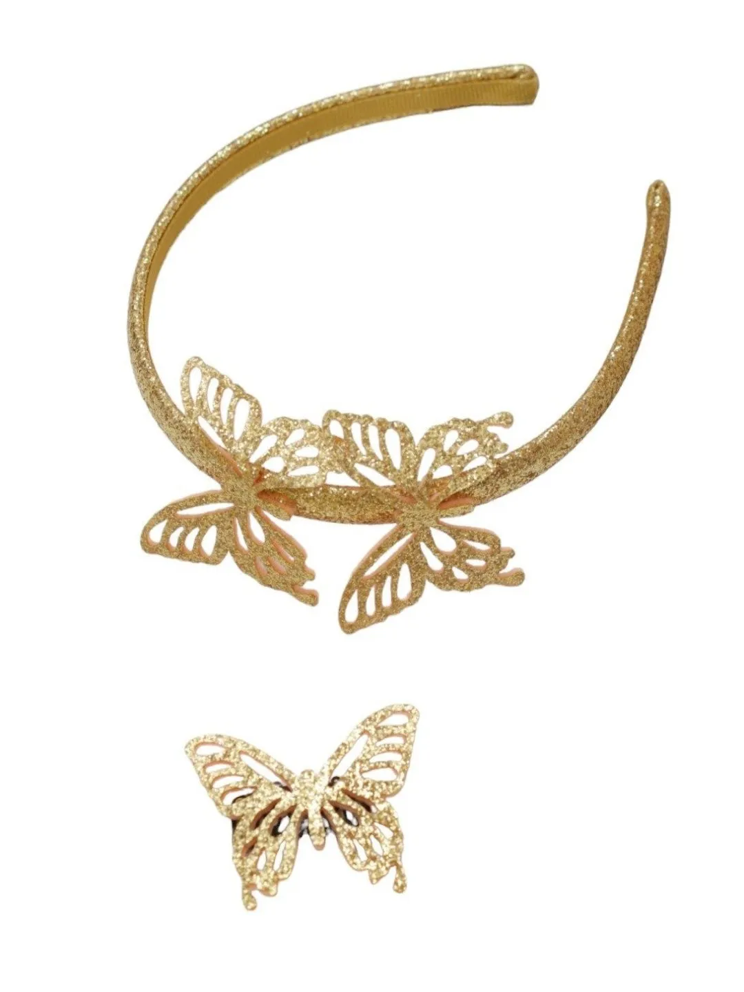 Golden Butterfly Embellished Hairband and Clip Set for Kids