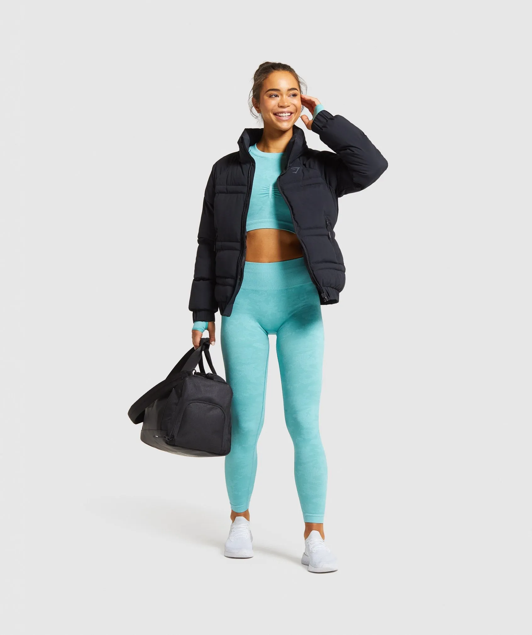 Gymshark Camo Seamless Long Sleeve Crop Top - Light Green