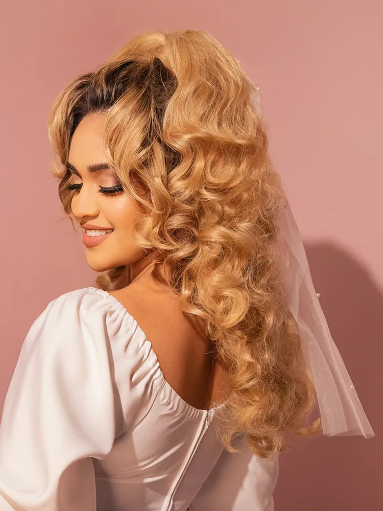 Large Mesh Bridal Hair Bow With Pearl Accents in Ivory