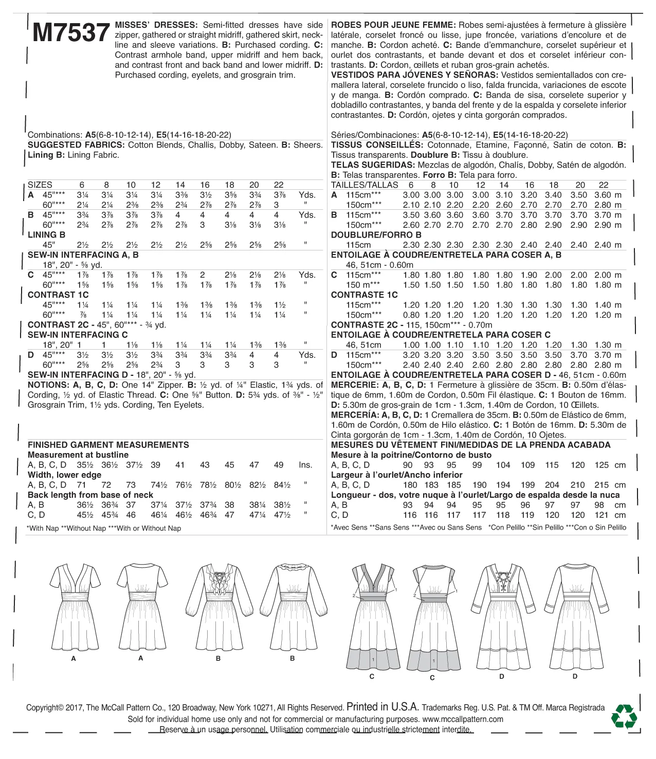 M7537 Misses' Banded, Gathered-Waist Dresses