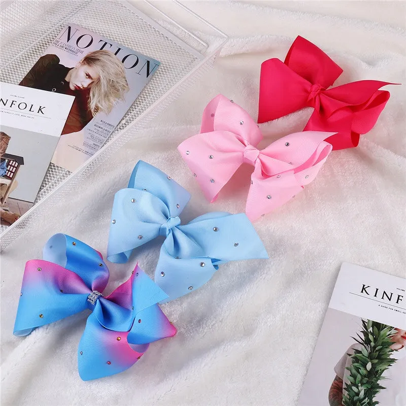 Ribbon Hair Bows TINKSKY 4PCS Grosgrain Rhinestone Bowknot Hair Clips Boutique Bows For Girls Kids Baby Teens