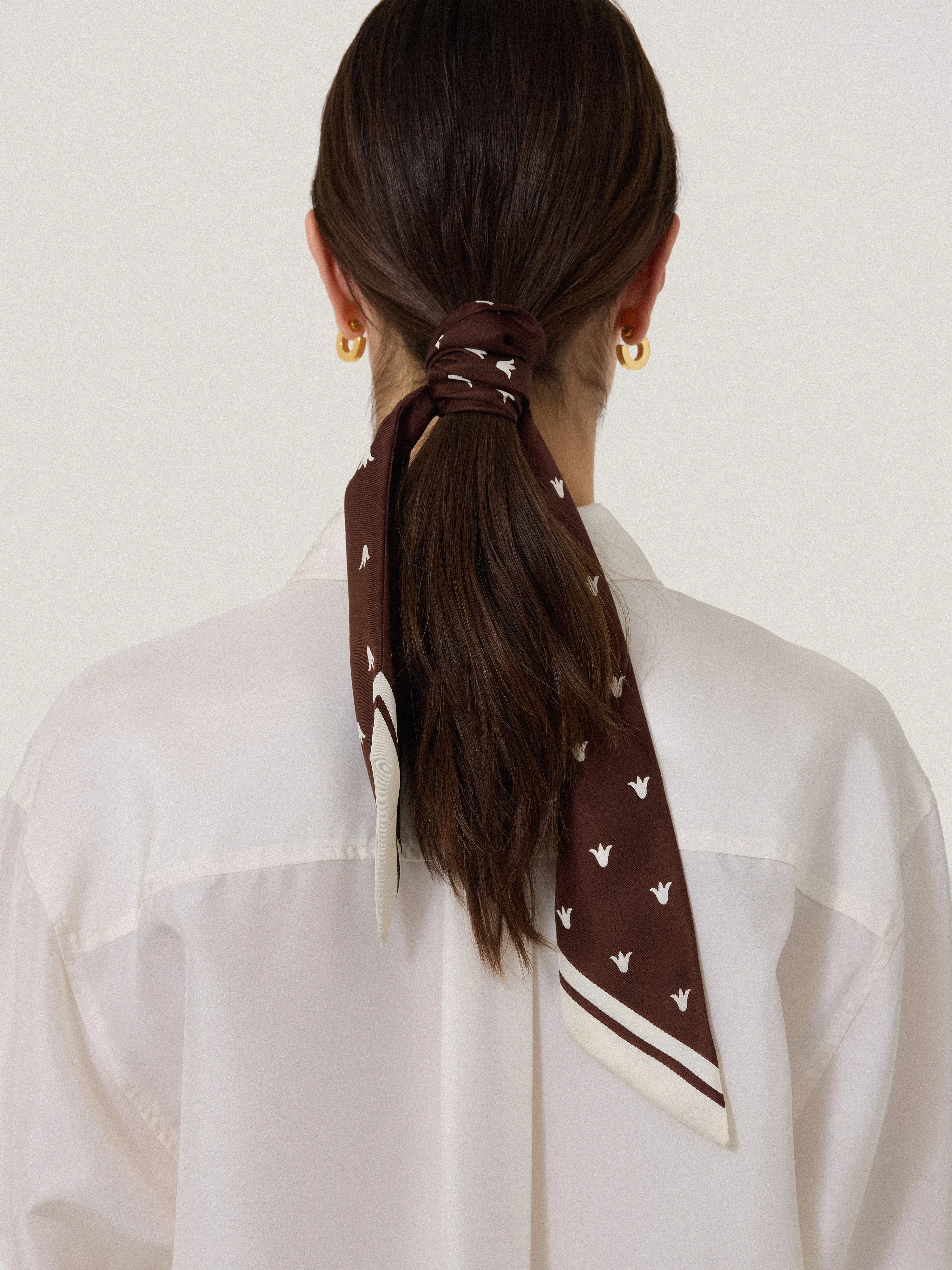 Tulip Block Narrow Silk Scarf | Oxblood